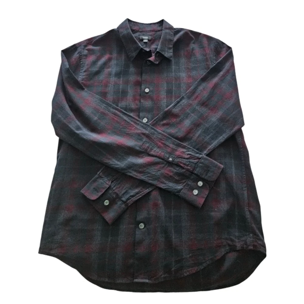 Vince Men's Red and Blue Plaid Button-Down Shirt - Picture 6 of 8